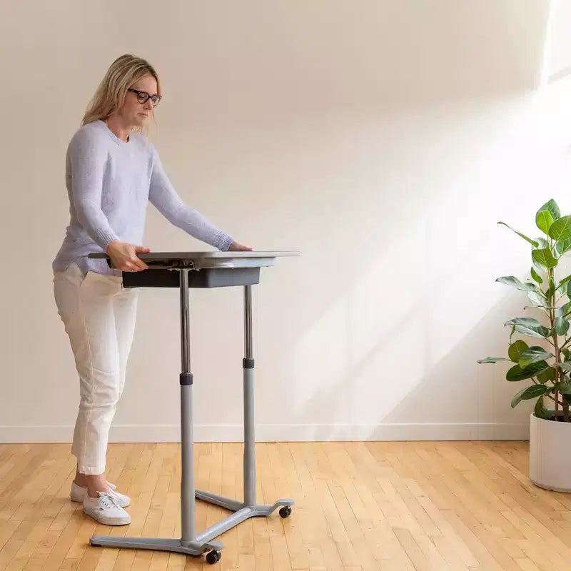 Scrivania Mobile 3S ECR4Kids a Giorno, per sedersi, stare in piedi e contenere, Regolabile, Arredamento per Aula, Grigio
