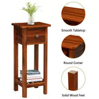 Costway Tavolino da Divano 2 Pezzi in Legno Massello di Acacia con Cassetto e Ripiano Aperto, Comodino Piccolo