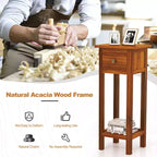 Costway Tavolino da Divano 2 Pezzi in Legno Massello di Acacia con Cassetto e Ripiano Aperto, Comodino Piccolo