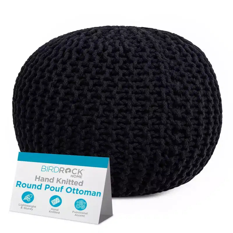 BirdRock Home Round Pouf Foot Stool Ottoman - Black