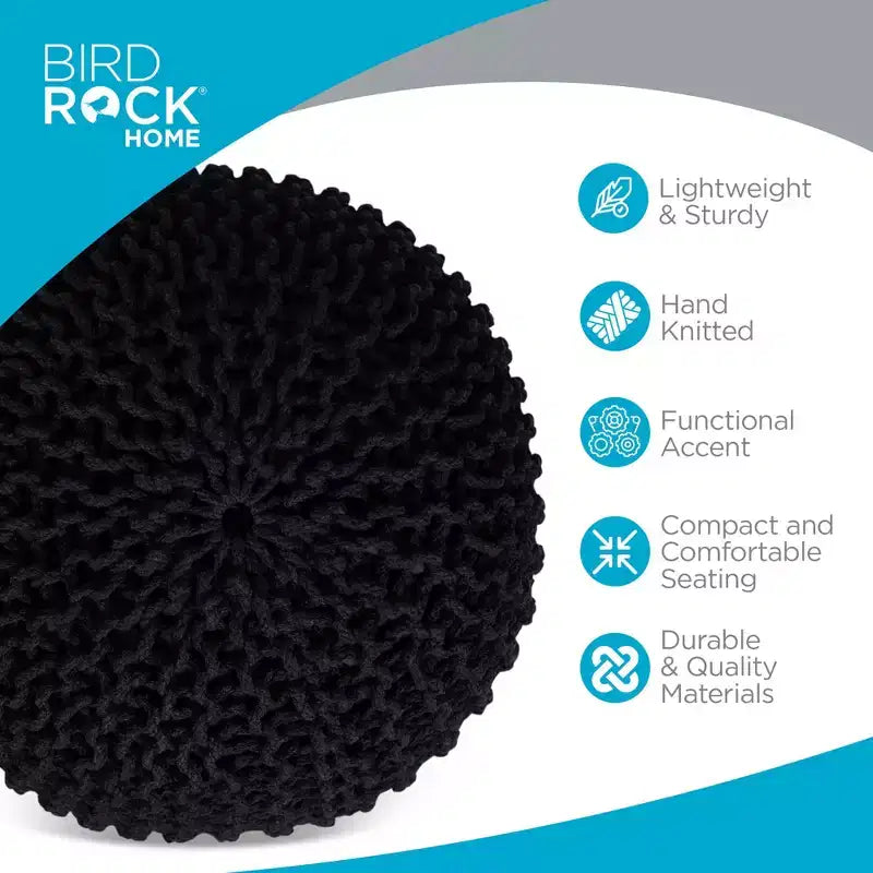 BirdRock Home Pouf Rotondo Poggiapiedi Ottomana - Nero