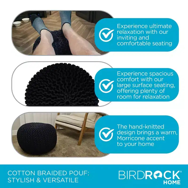 BirdRock Home Pouf Rotondo Poggiapiedi Ottomana - Nero