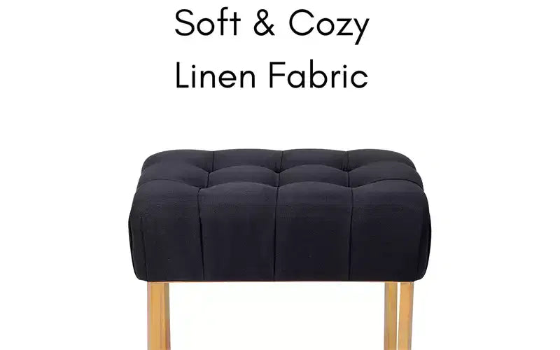 BirdRock Home Sgabello/Pouf Rettangolare Imbottito Nero con Piedini Oro Chiaro