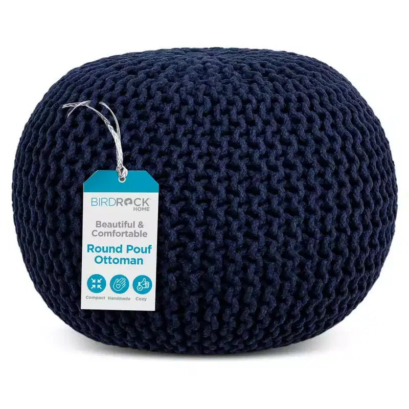 BirdRock Home Round Pouf Foot Stool Ottoman - Navy