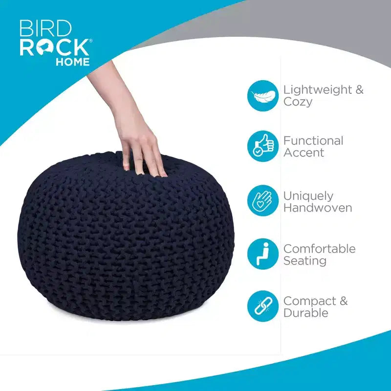 BirdRock Home Pouf Rotondo Poggiapiedi Ottomano - Blu Navy