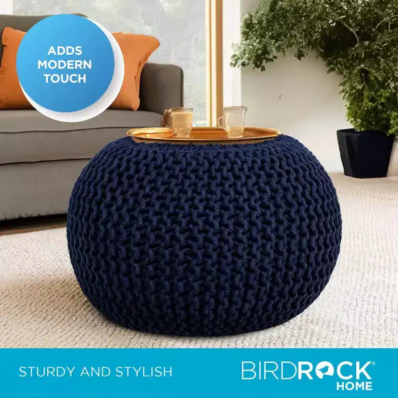 BirdRock Home Pouf Rotondo Poggiapiedi Ottomano - Blu Navy