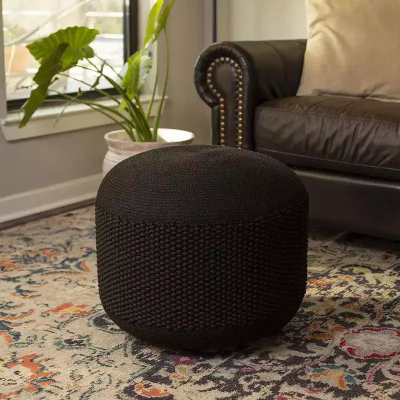 Pouf BirdRock Home in tessuto lavorato a maglia per interni o esterni - Nero