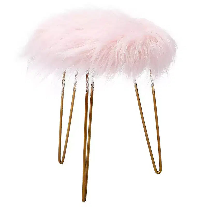 Sgabello/Pouf Rotondo in Finta Pelliccia BirdRock Home - Rosa con Gambe Oro Chiaro