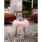 Sgabello/Pouf Rotondo in Finta Pelliccia BirdRock Home - Rosa con Gambe Oro Chiaro