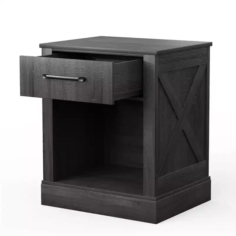 Comodino Costway con cassetto e ripiano, tavolino da notte rustico in legno, camera da letto, marrone/naturale/nero