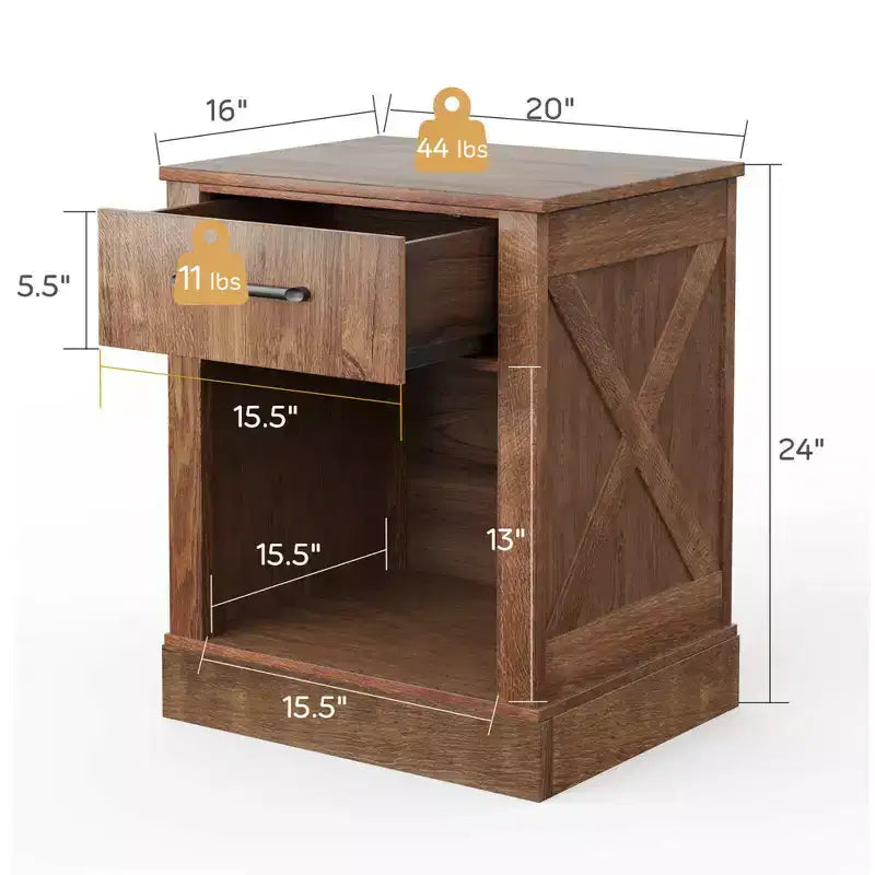 Comodino Costway con cassetto e ripiano, tavolino da notte rustico in legno, camera da letto, marrone/naturale/nero