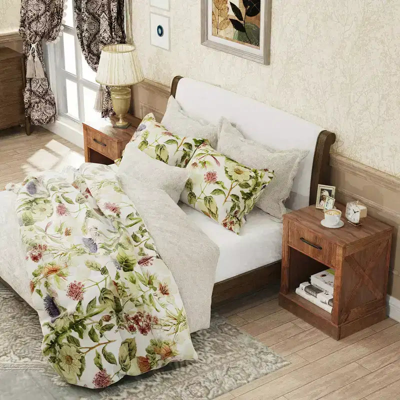 Comodino Costway con cassetto e ripiano, tavolino da notte rustico in legno, camera da letto, marrone/naturale/nero