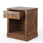 Comodino Costway con cassetto e ripiano, tavolino da notte rustico in legno, camera da letto, marrone/naturale/nero