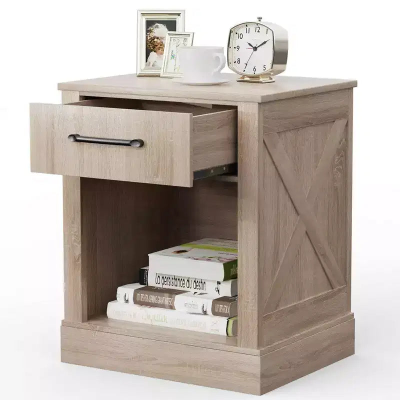 Comodino Costway con cassetto e ripiano, tavolino da notte rustico in legno, camera da letto, marrone/naturale/nero