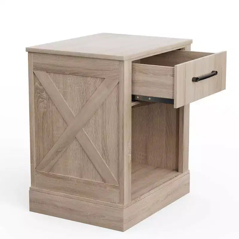 Comodino Costway con cassetto e ripiano, tavolino da notte rustico in legno, camera da letto, marrone/naturale/nero