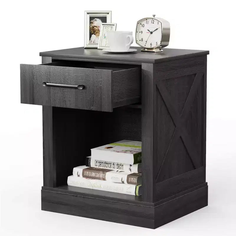 Comodino Costway con cassetto e ripiano, tavolino da notte rustico in legno, camera da letto, marrone/naturale/nero