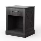 Costway Nightstand with Drawer and Shelf Rustic Wooden Bedside Table Bedroom Brown / Natural / Black