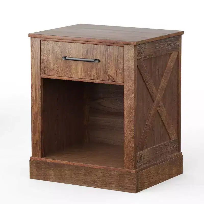 Comodino Costway con cassetto e ripiano, tavolino da notte rustico in legno, camera da letto, marrone/naturale/nero