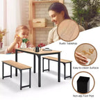 Costway Set da 3 Pezzi Tavolo da Pranzo Moderno con Panca, Struttura in Metallo e Piano in Legno