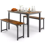 Costway Set da 3 Pezzi Tavolo da Pranzo Moderno con Panca, Struttura in Metallo e Piano in Legno