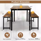 Costway Set da 3 Pezzi Tavolo da Pranzo Moderno con Panca, Struttura in Metallo e Piano in Legno