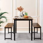 Costway Set da 3 Pezzi Tavolo da Pranzo Moderno con Panca, Struttura in Metallo e Piano in Legno