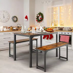 Costway Set da 3 Pezzi Tavolo da Pranzo Moderno con Panca, Struttura in Metallo e Piano in Legno
