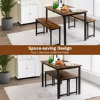 Costway Set da 3 Pezzi Tavolo da Pranzo Moderno con Panca, Struttura in Metallo e Piano in Legno