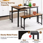 Costway Set da 3 Pezzi Tavolo da Pranzo Moderno con Panca, Struttura in Metallo e Piano in Legno