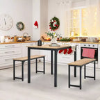 Costway Set da 3 Pezzi Tavolo da Pranzo Moderno con Panca, Struttura in Metallo e Piano in Legno