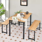 Costway Set da 3 Pezzi Tavolo da Pranzo Moderno con Panca, Struttura in Metallo e Piano in Legno