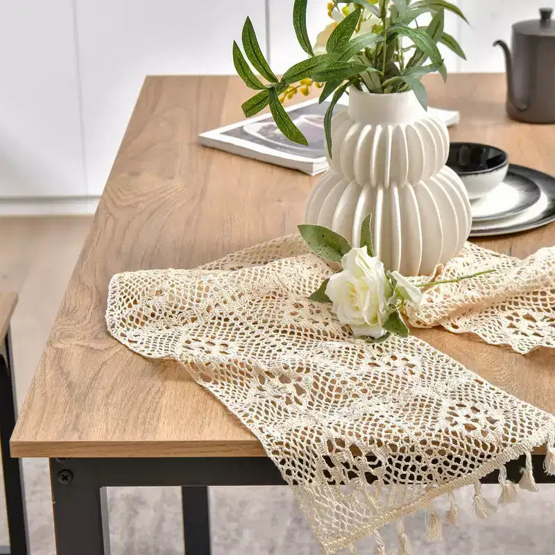 Costway Set da 3 Pezzi Tavolo da Pranzo Moderno con Panca, Struttura in Metallo e Piano in Legno