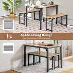 Costway Set da 3 Pezzi Tavolo da Pranzo Moderno con Panca, Struttura in Metallo e Piano in Legno