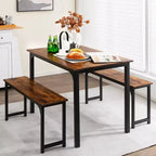 Costway Set da 3 Pezzi Tavolo da Pranzo Moderno con Panca, Struttura in Metallo e Piano in Legno