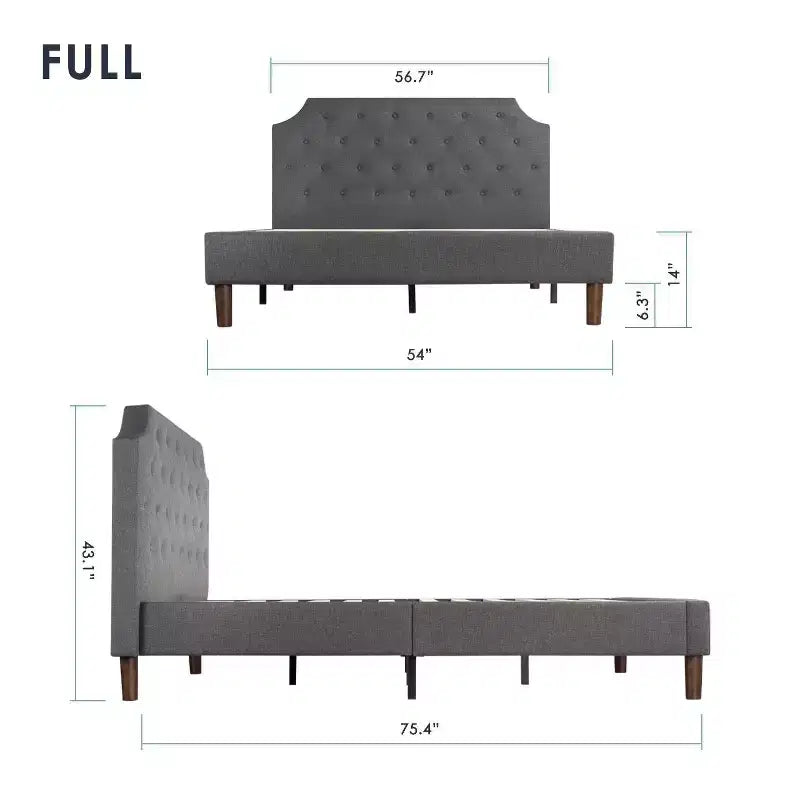 Mavn Letto a piattaforma imbottito, testiera trapuntata moderna grigio scuro - Mellow