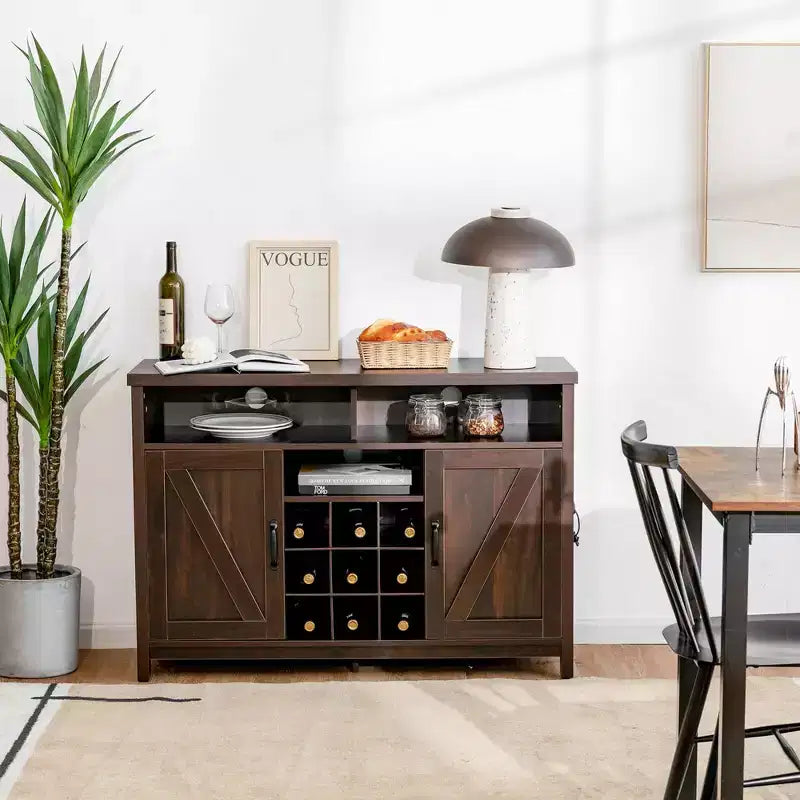 Costway Credenza da Cucina, Madia Contenitore Stile Industriale con Porta Bottiglie Vino a 9 Scomparti e 2 Ante