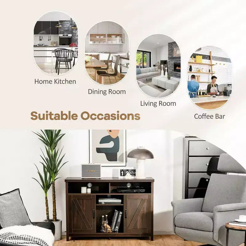 Costway Credenza da Cucina, Madia Contenitore Stile Industriale con Porta Bottiglie Vino a 9 Scomparti e 2 Ante