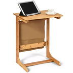 Costway Tavolino da Divano in Bambù Scrivania per Laptop Tavolino da Caffè Tavolino da Salotto con Borsa Portaoggetti
