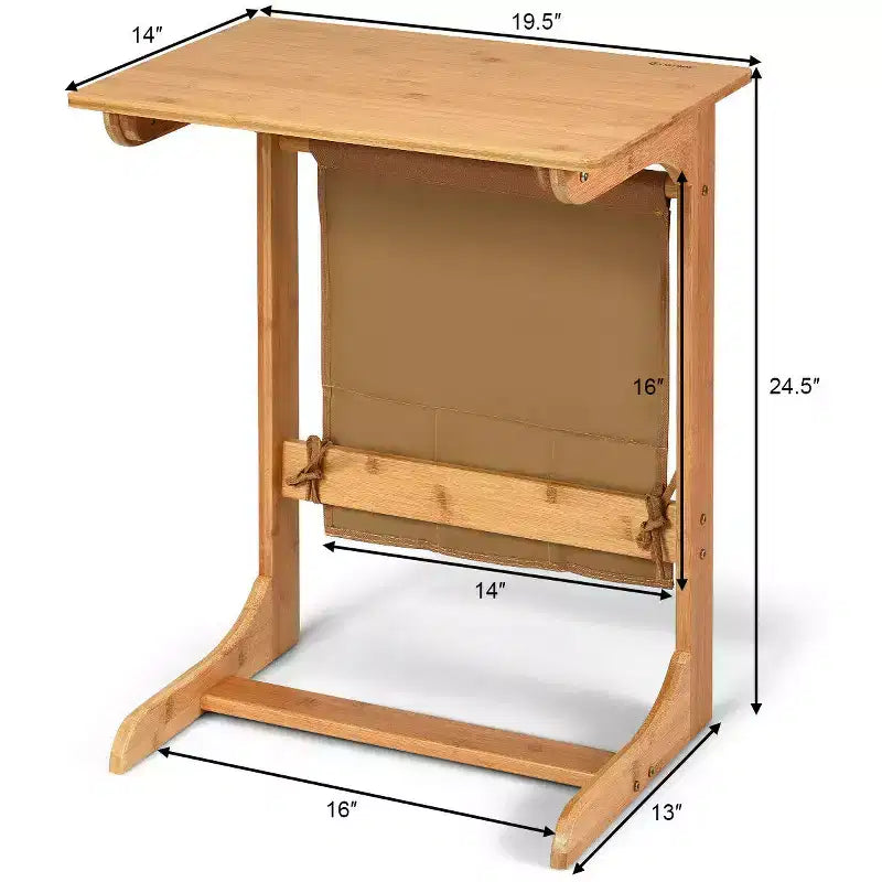 Costway Tavolino da Divano in Bambù Scrivania per Laptop Tavolino da Caffè Tavolino da Salotto con Borsa Portaoggetti