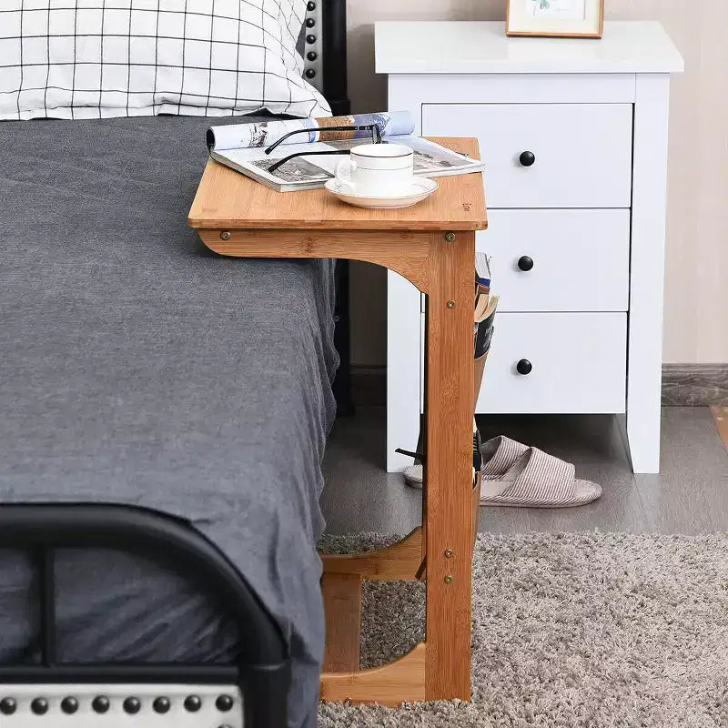 Costway Tavolino da Divano in Bambù Scrivania per Laptop Tavolino da Caffè Tavolino da Salotto con Borsa Portaoggetti