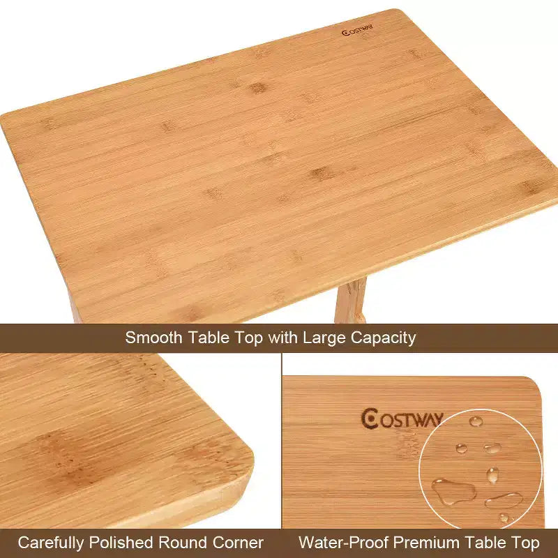 Costway Tavolino da Divano in Bambù Scrivania per Laptop Tavolino da Caffè Tavolino da Salotto con Borsa Portaoggetti