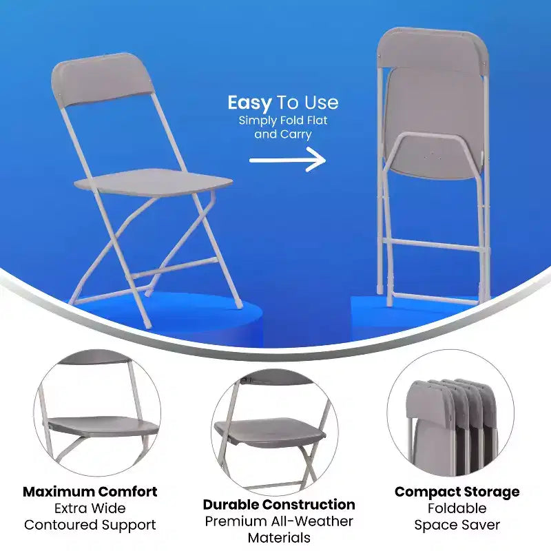 Flash Furniture Hercules Big and Tall Commercial Folding Chair - Sedia Pieghevole Commerciale Extra Large Capacità 295 kg - Plastica Resistente - Confezione da 4