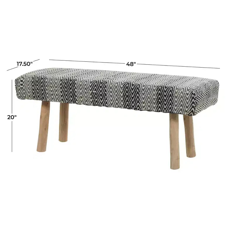 Panca Imbottita in Legno e Cotone Stile Bohemien - Olivia & May