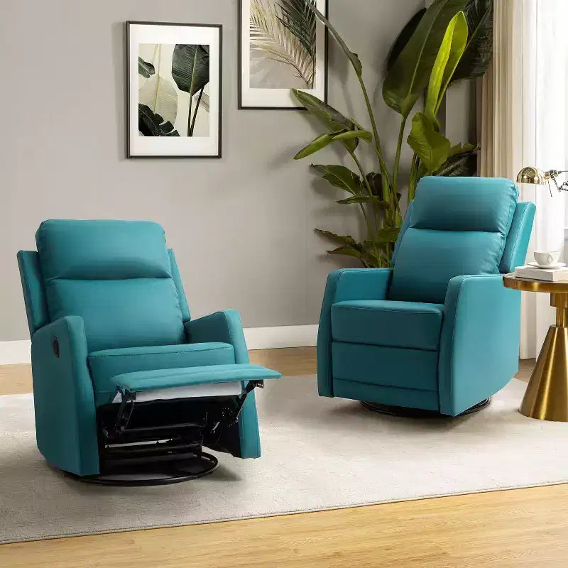 Set di 2 Poltrone reclinabili e girevoli in legno Ofelia con schienale imbottito per camera da letto e soggiorno ART OF LIVING DESIGNS-TEAL