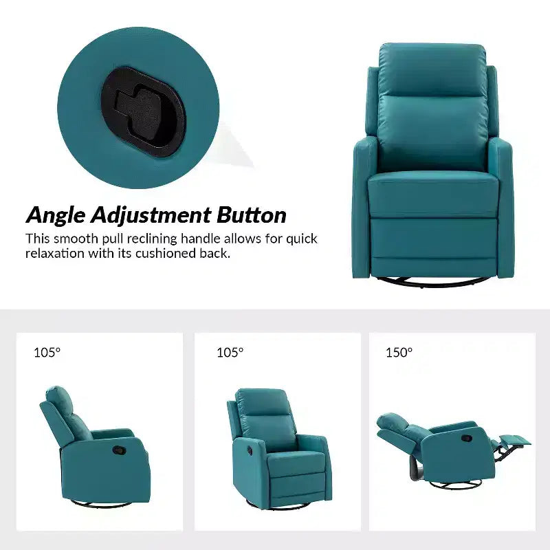 Set di 2 Poltrone reclinabili e girevoli in legno Ofelia con schienale imbottito per camera da letto e soggiorno ART OF LIVING DESIGNS-TEAL