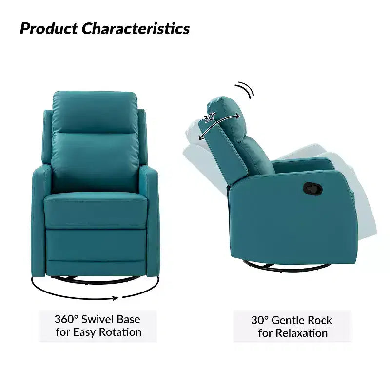 Set di 2 Poltrone reclinabili e girevoli in legno Ofelia con schienale imbottito per camera da letto e soggiorno ART OF LIVING DESIGNS-TEAL