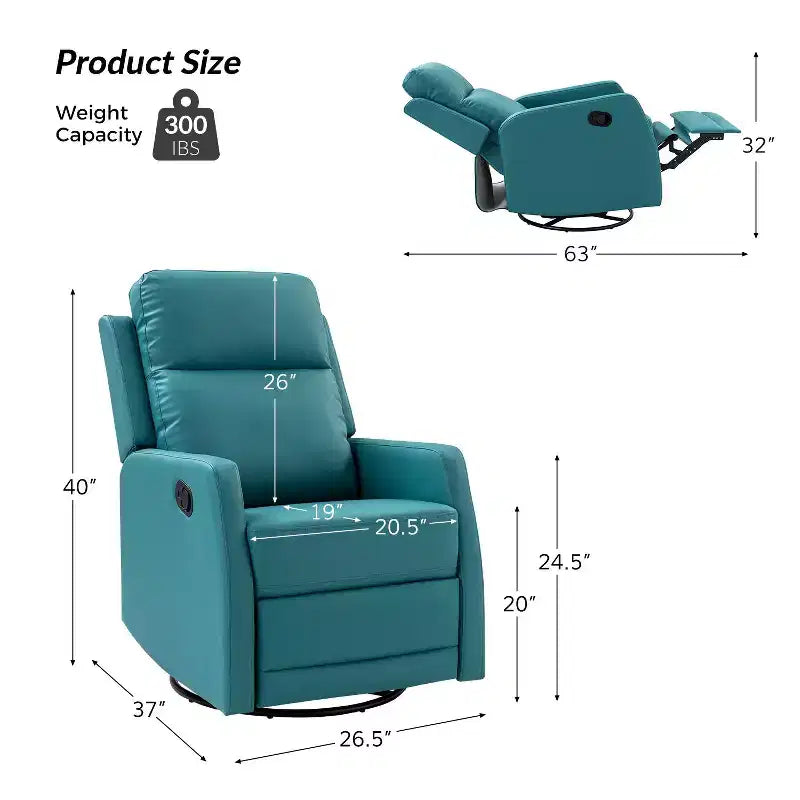 Set di 2 Poltrone reclinabili e girevoli in legno Ofelia con schienale imbottito per camera da letto e soggiorno ART OF LIVING DESIGNS-TEAL