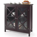 Costway Credenza da Cucina con Ante in Vetro e Ripiano Regolabile Bianco/Marrone