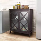 Costway Credenza da Cucina con Ante in Vetro e Ripiano Regolabile Bianco/Marrone