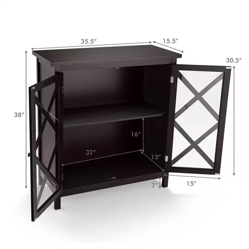 Costway Credenza da Cucina con Ante in Vetro e Ripiano Regolabile Bianco/Marrone